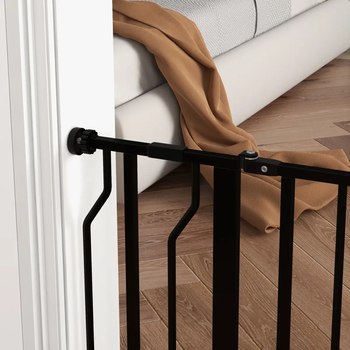 PawHut PawHut Dog Gate Wide Stair Gate with Door Pressure Fit, 75-95W cm, Black - Pet Gate