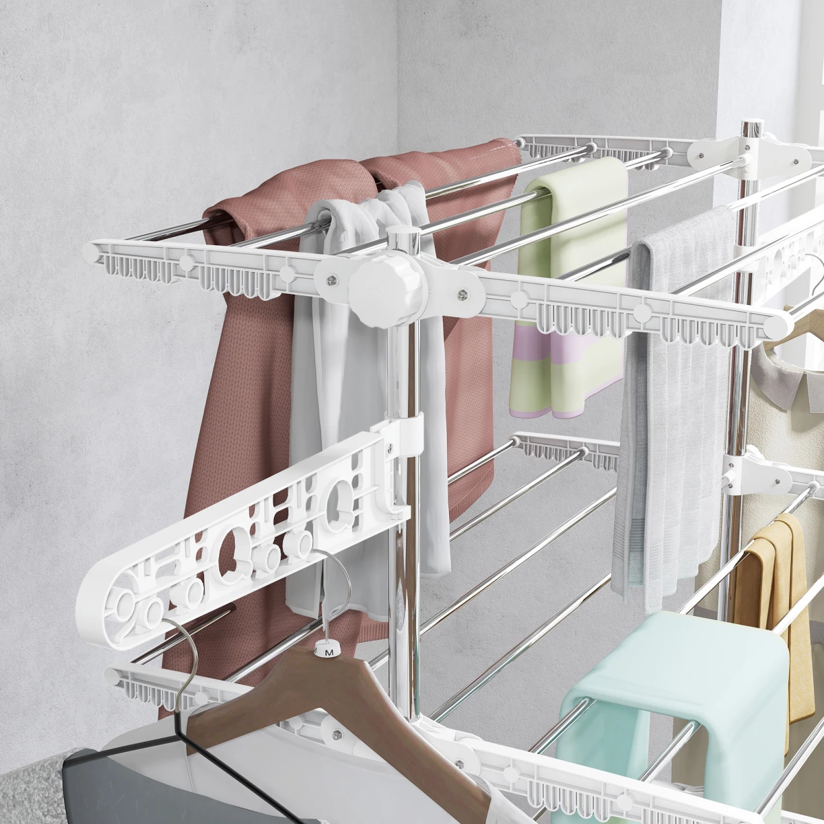 Premium Clothes Rack 4 Layer Folding With Wheels For Home by HOMCOM