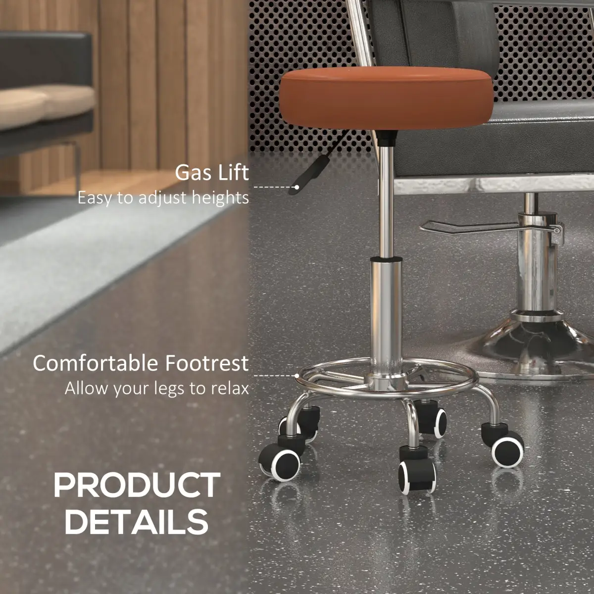 Vinsetto Vinsetto Round PU leather Salon Beautician Stool Adjustable Height, Brown - Bar Stool