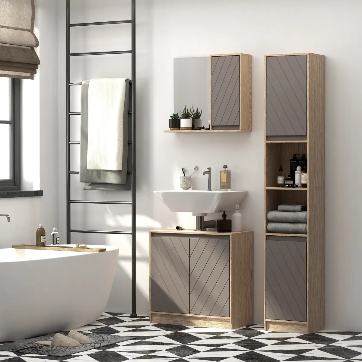 Unbranded 170cm Freestanding Storage Cabinet Slimline Unit w/ 2 Cupboards 2 Compartments - Display Cabinet