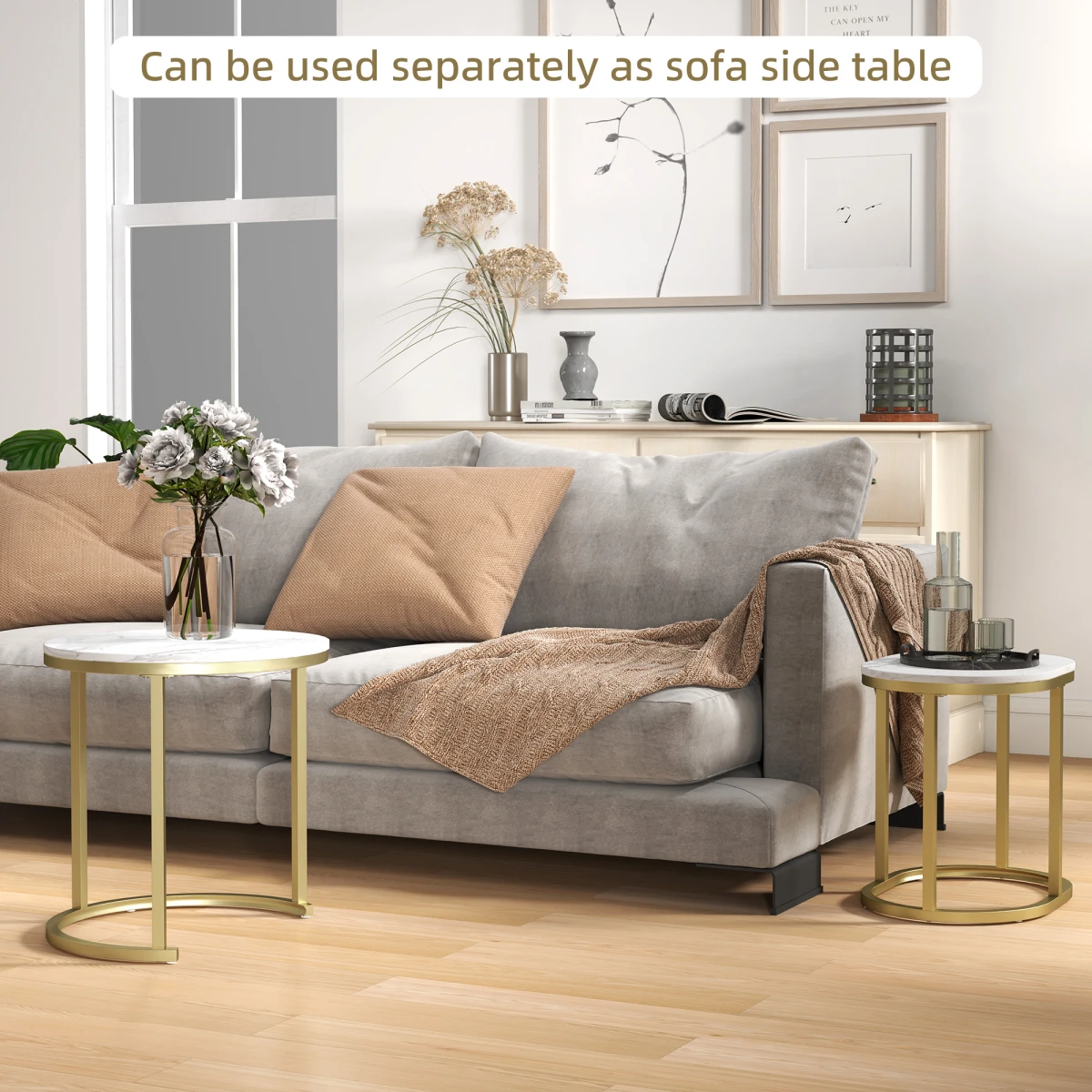 HOMCOM Elegant Side Tables RoundOblong Marble LivingArea - Nest of Tables