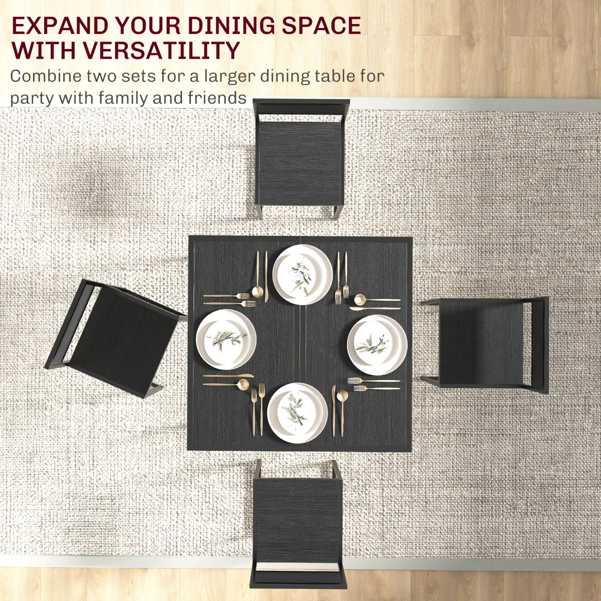 HOMCOM HOMCOM 3 Piece Dining Table Set with Metal Frame, Black - Dining Set