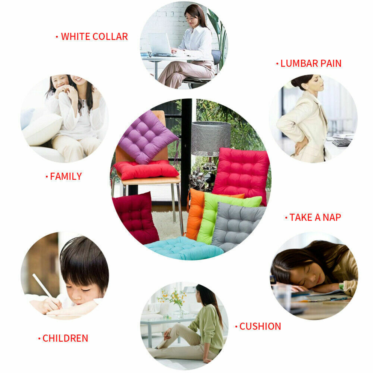 4 Pack Seat Pad Dining Room Garden Kitchen Chair Seat Cushions Tie On Plain UK - from N/A