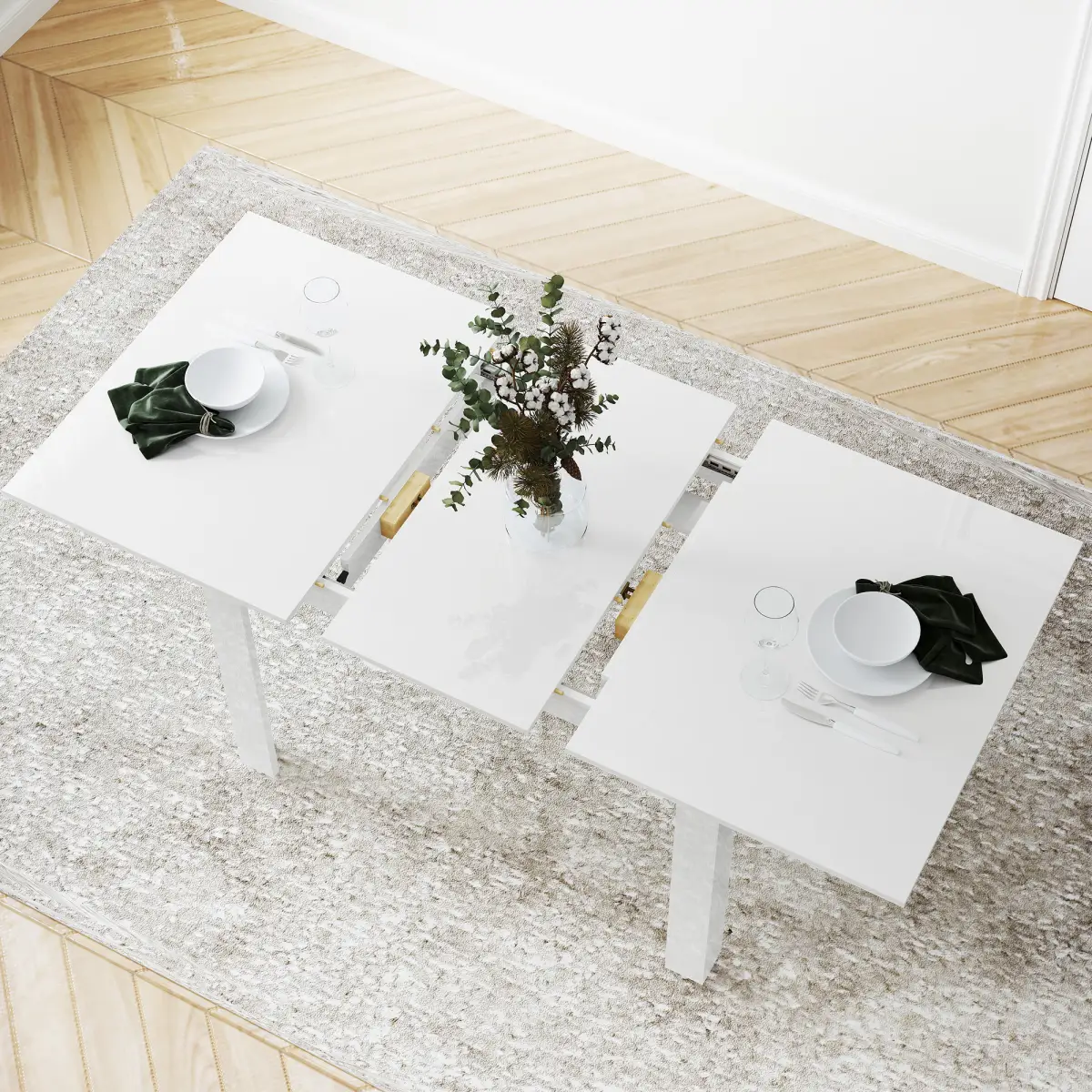 HOMCOM HOMCOM Extendable Dining Table, Seats 4-6 People, High Gloss White - Dining Table