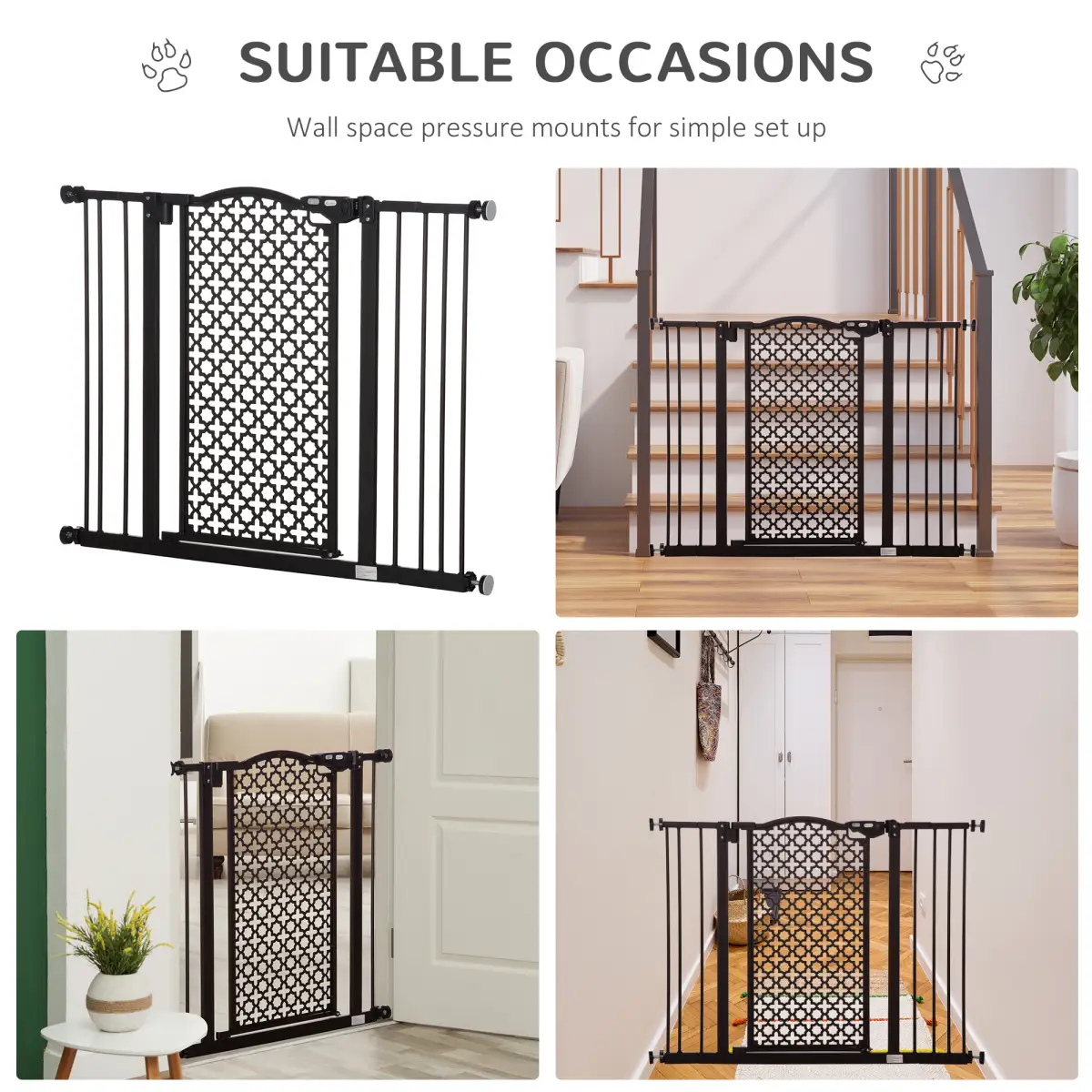 Unbranded 74-105 cm Pet Safety Gate Pressure Fit Stair with Double Locking, Black Pawhut - Pet Gate
