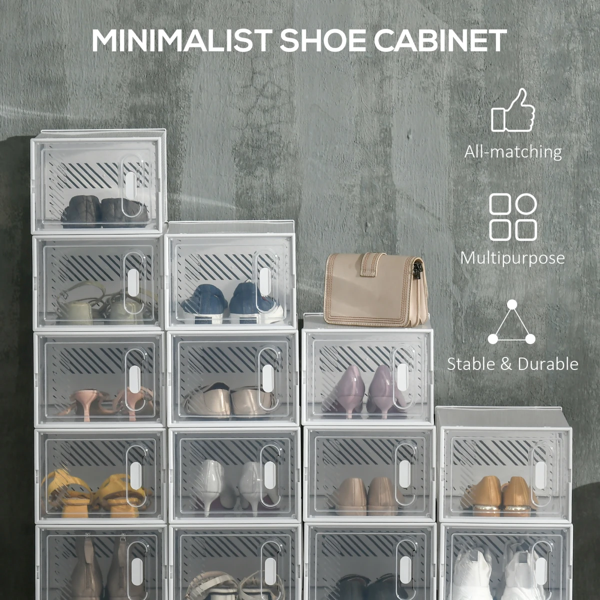 Stackable 18Box Shoe Cabinet With Magnetic Doors by N/A