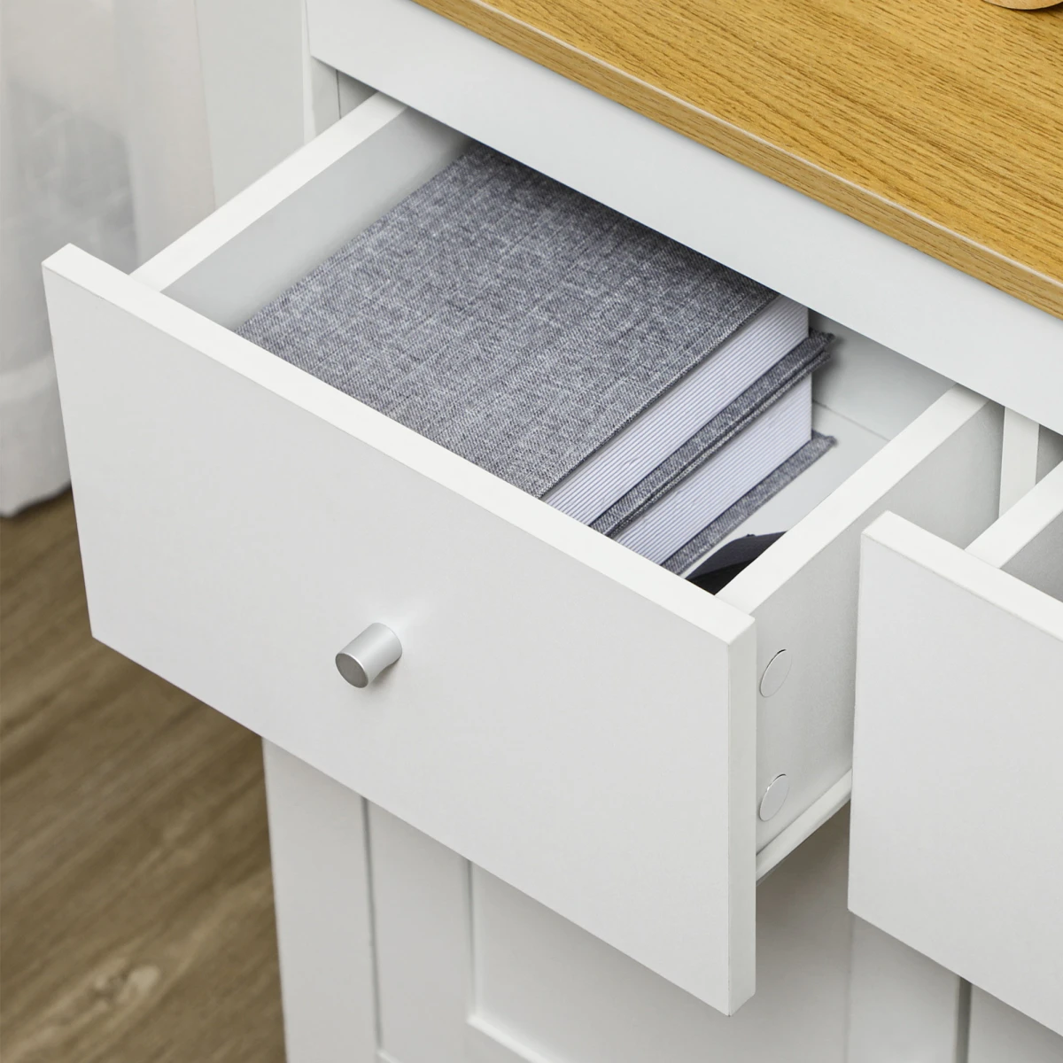 Premium White Sideboard Storage Cabinet Standard Wood Top Two Drawers Hallway Use by HOMCOM