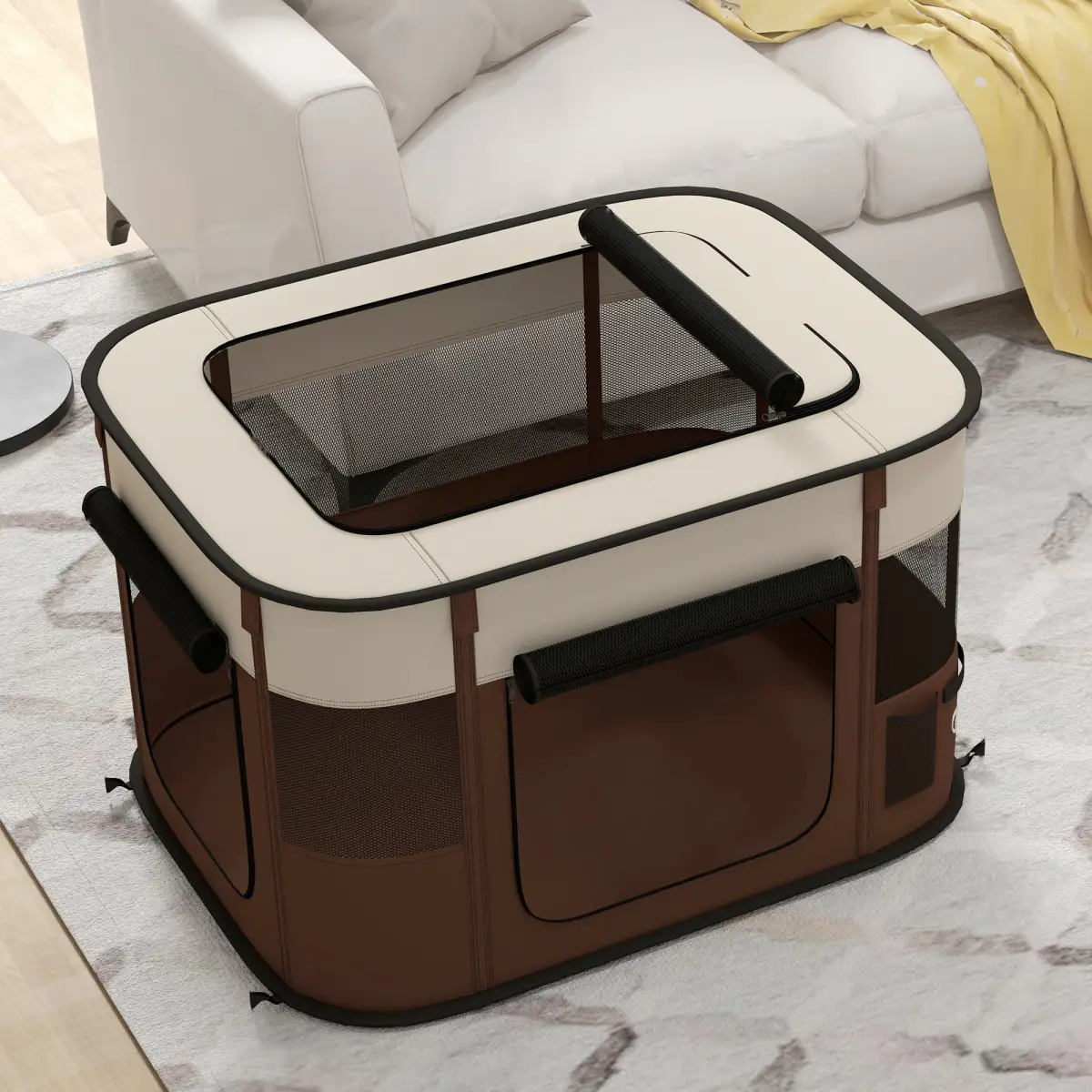 PawHut PawHut Portable Dog Pen for Puppies, Rabbits, Kittens, Guinea Pigs - Brown - Pet Playpen