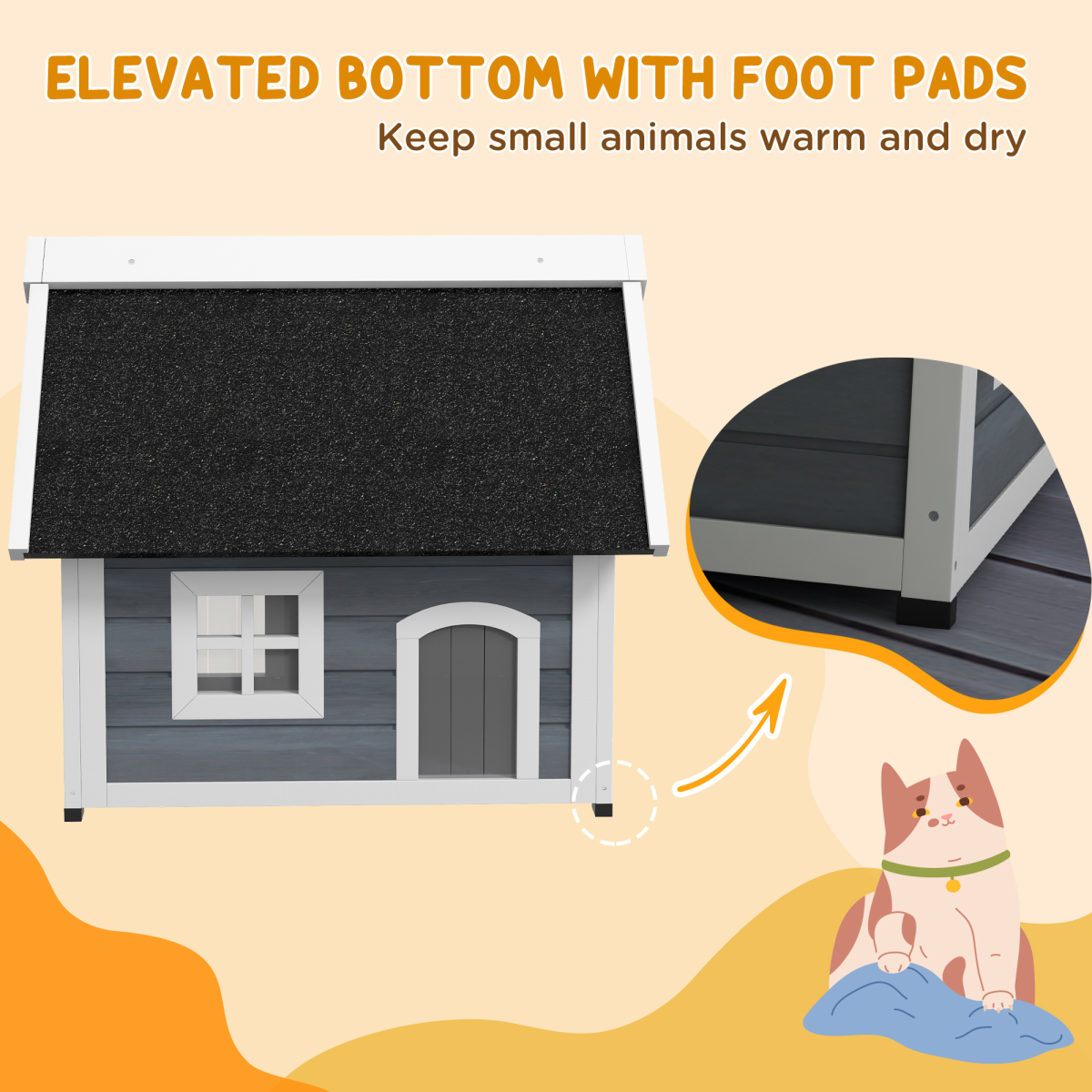 Outdoor Cat House For Feral Cats With Openable Asphalt Roof By PawHut Grey Weatherproof Wood Frame