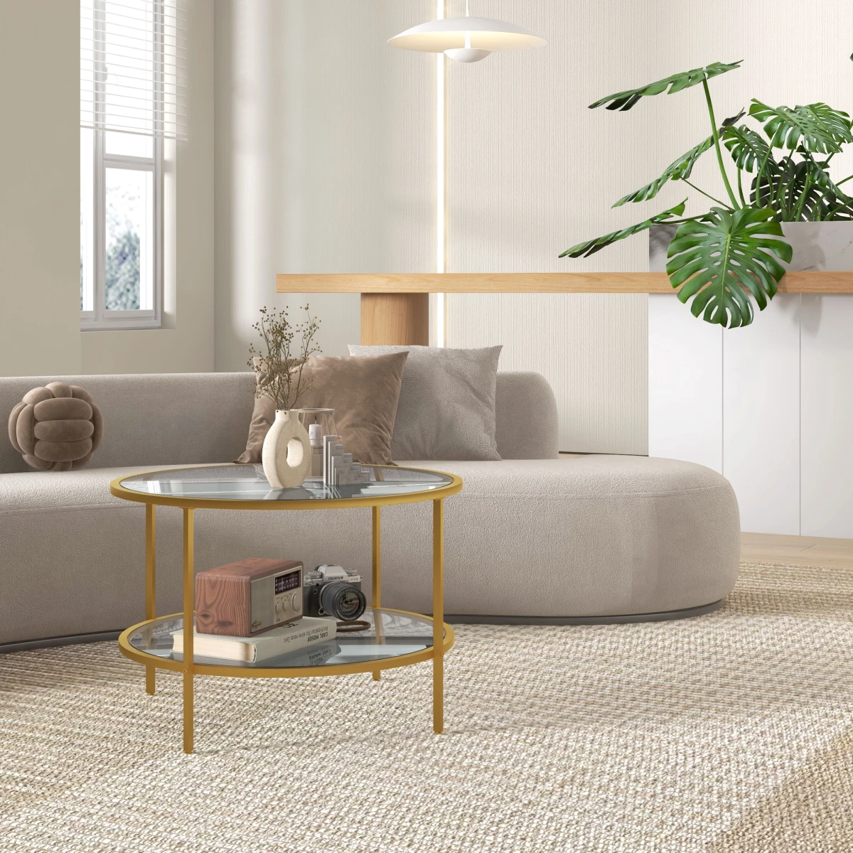HOMCOM Round Coffee Table Tempered Glass Gold - Coffee Table