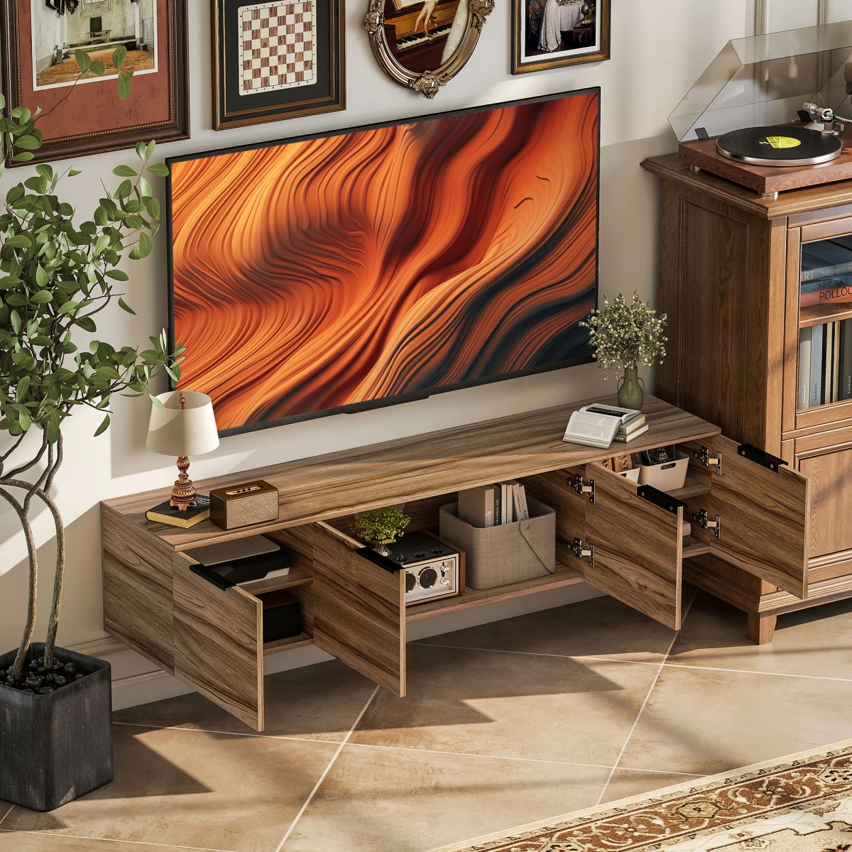 HOMCOM Floating TV Stand 65in TV Shelves Rustic Brown Den by HOMCOM