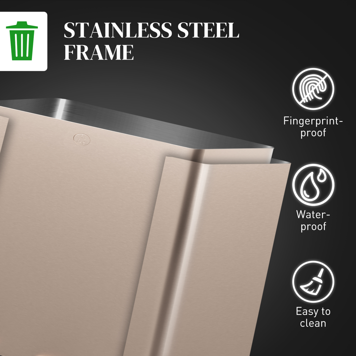 HOMCOM 3 x 15L Triple Kitchen Bin Pedal Bin for Recycling and Waste, Gold Tone - from PawHut