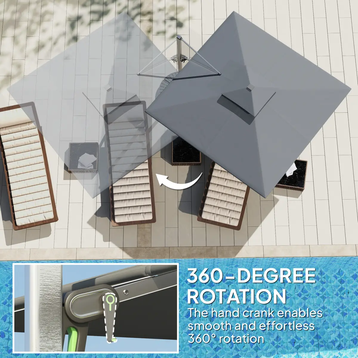 Outsunny Outsunny Garden Cantilever Parasol, Patio Umbrella w/ Solar LED Lights, Grey - Parasol
