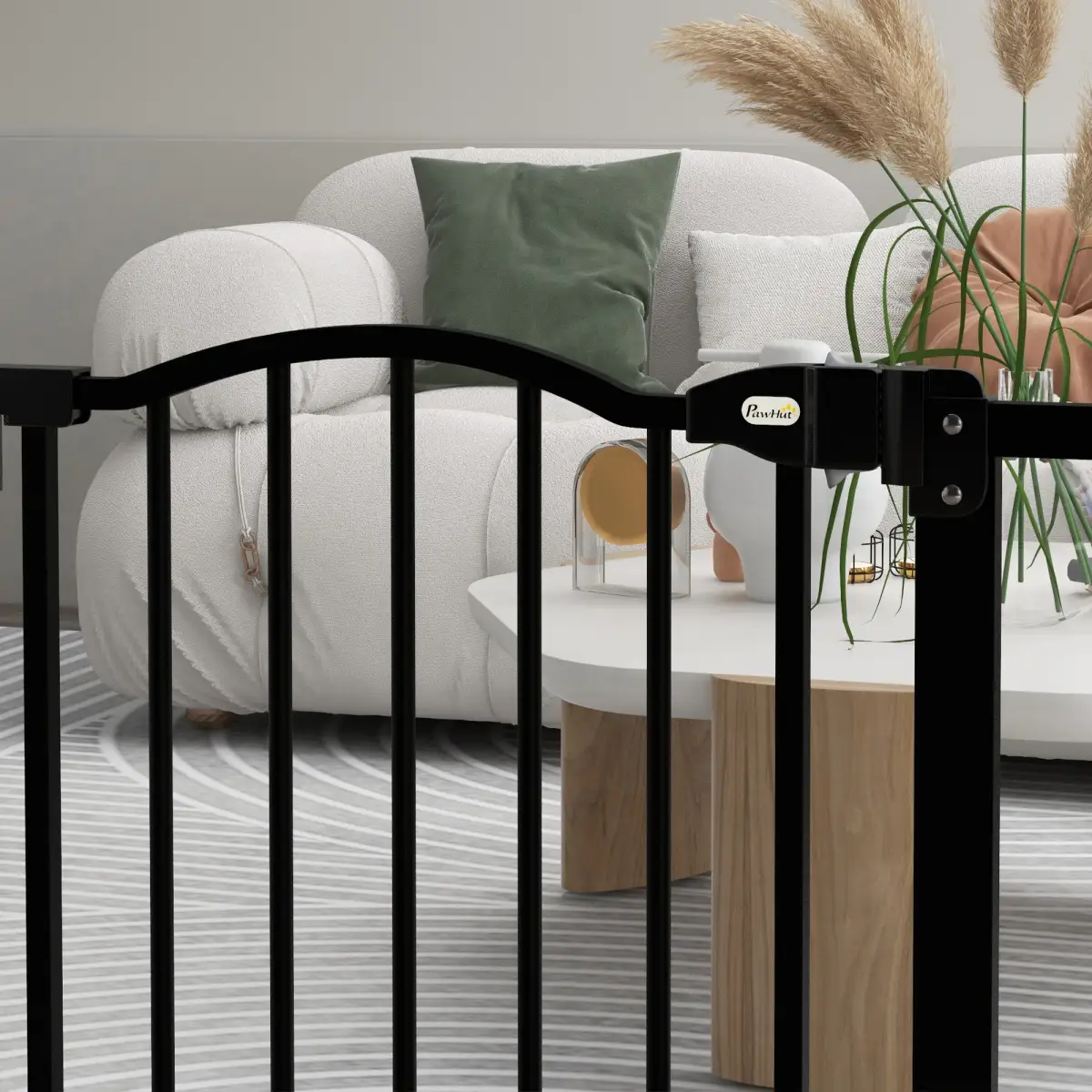 PawHut PawHut 74-87cm Adjustable Metal Pet Gate Safety Barrier w/ Auto-Close Black - Pet Gate
