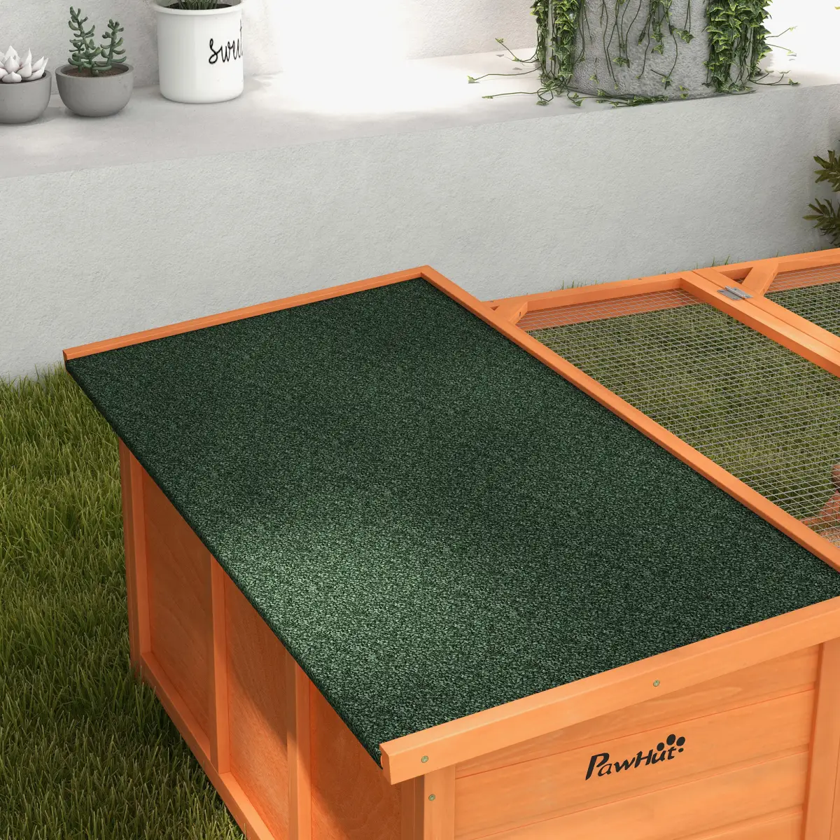 Unbranded Wooden Rabbit Hutch with Run Small Animal Guinea Pig House 125.5 x 100 x 49cm - Rabbit Hutch