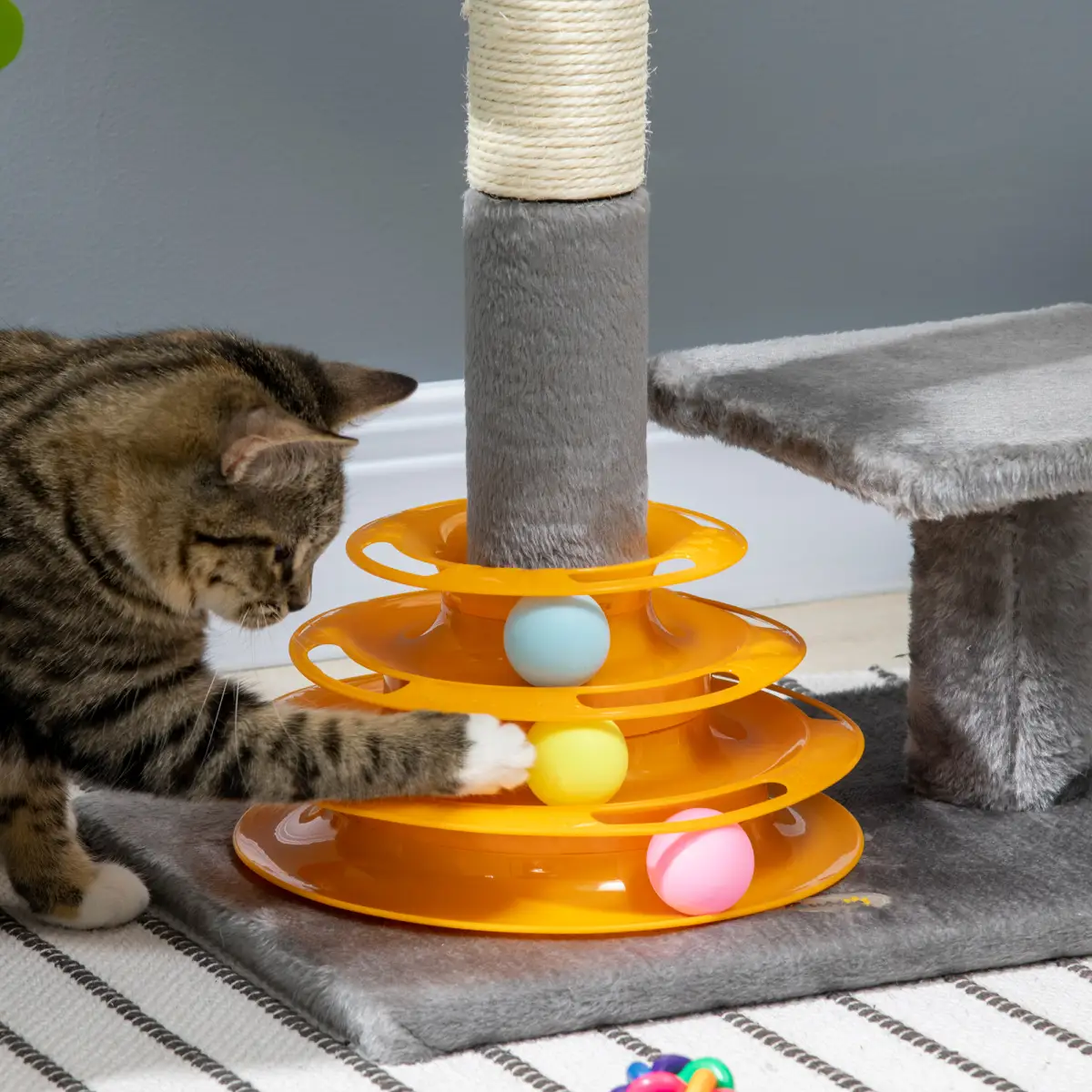 PawHut PawHut 56cm Cat Tree for Indoor Cats, Scratching Post w/ Cat Toys - Grey -
