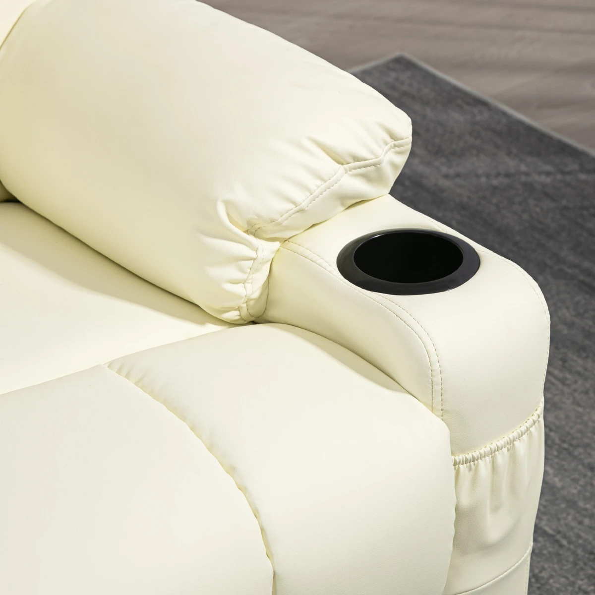 HOMCOM Manual Recliner Chair Cream With Footrest Cupholders - Recliner