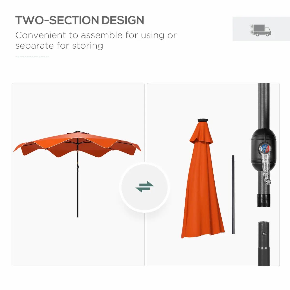 Outsunny Outsunny Garden Parasol Umbrella with LED Lights and Tilt, Table Umbrella - Parasol
