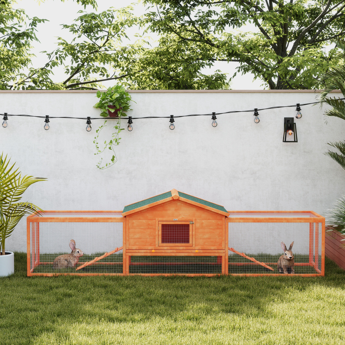 PawHut Wooden Rabbit Hutch Guinea Pig Hutch, Orange, 309 x 70 x 87cm - from PawHut