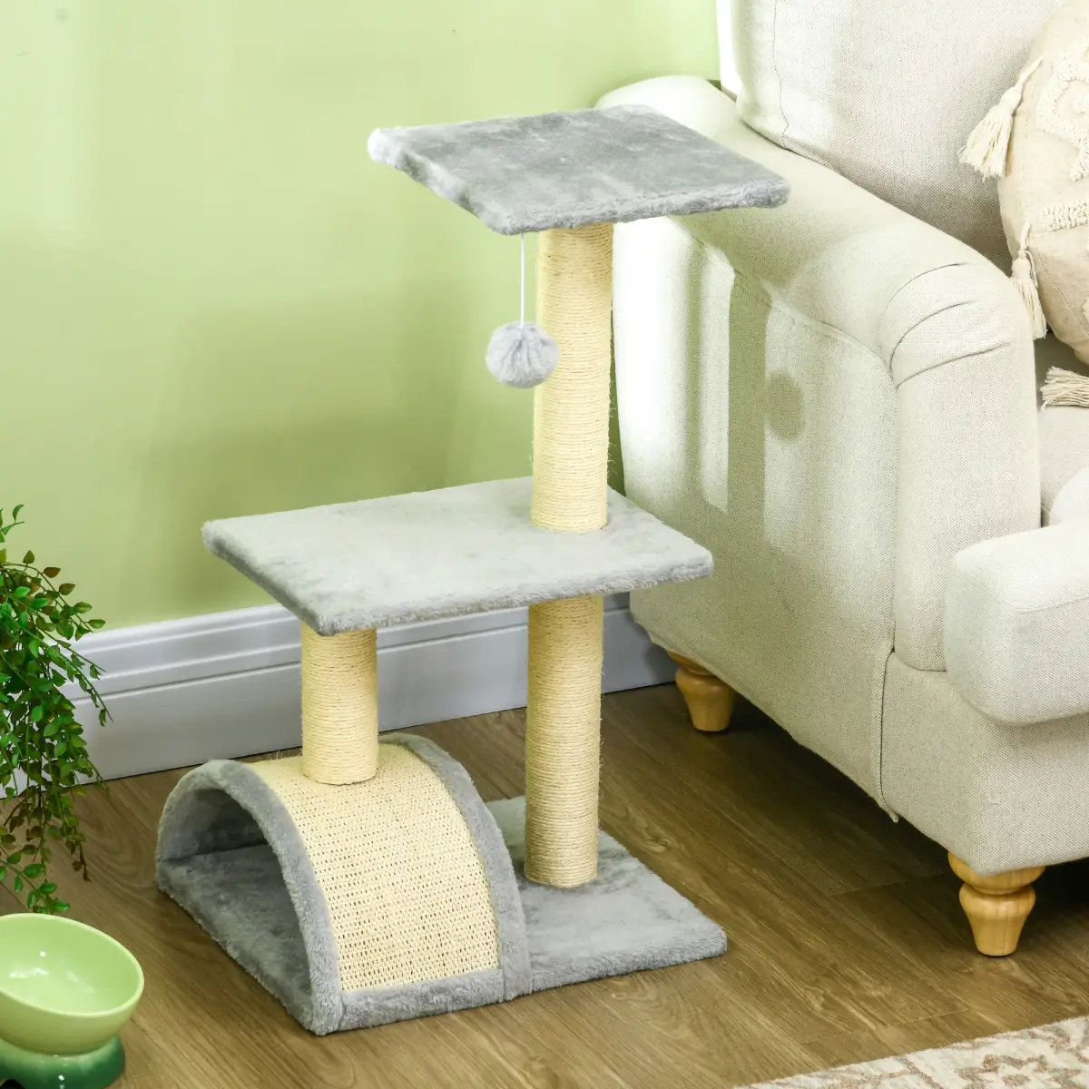 PawHut PawHut 72cm Cat Tree Climbing Tower with Sisal Scratching Post - Light Grey - Cat Tree