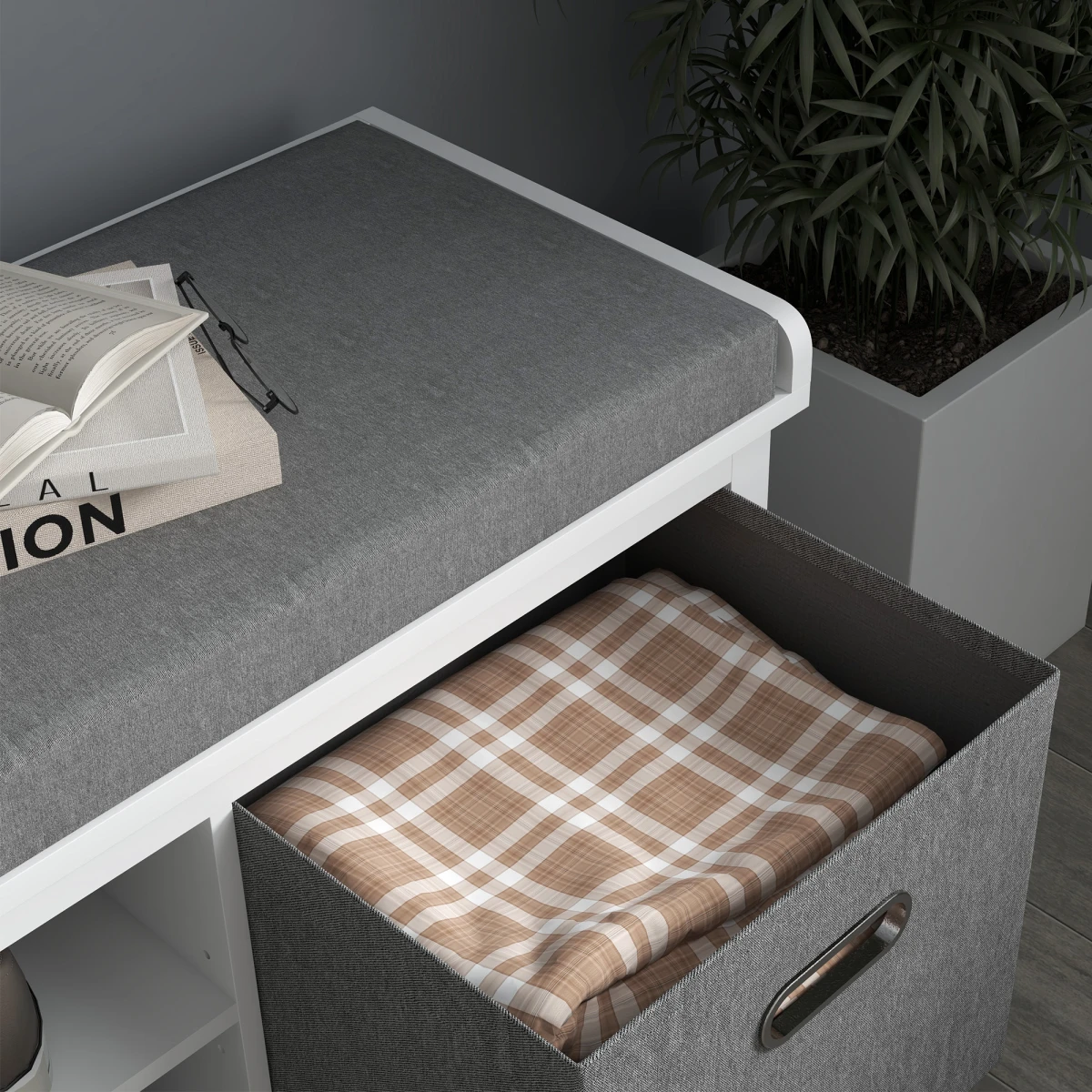 HOMCOM Shoe Bench Cushioned Seat Fabric Drawers by HOMCOM