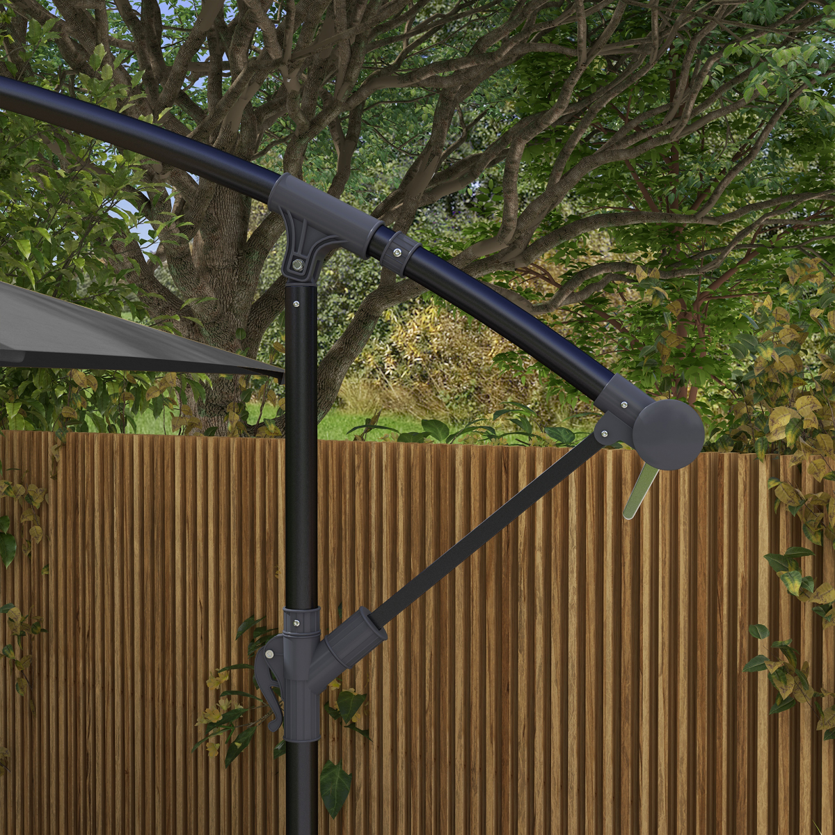 Outsunny Outsunny 3 m Cantilever Parasol with Cross Base, Crank Handle, 6 Ribs, Grey - Parasol