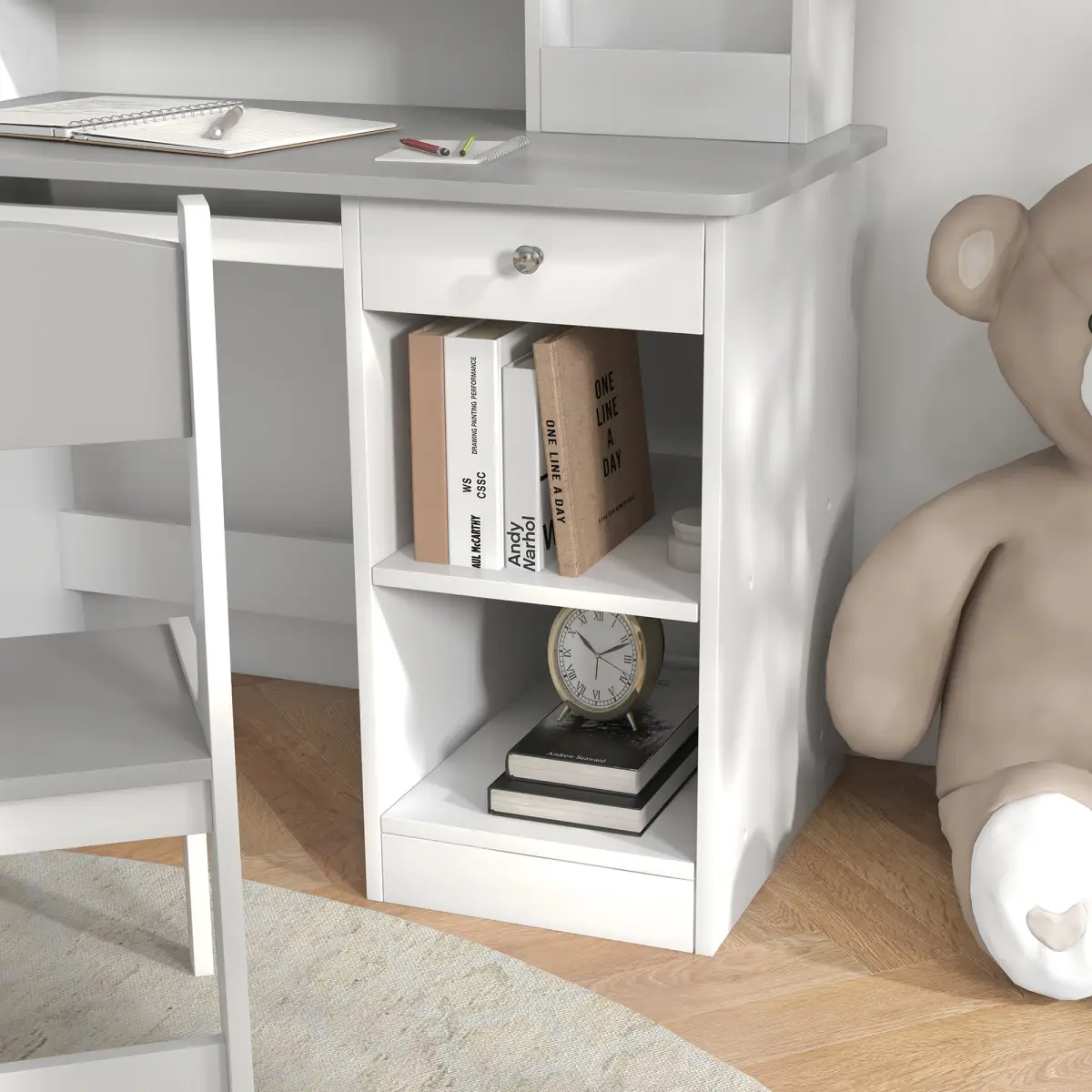 ZONEKIZ ZONEKIZ Kids Desk and Chair Set with Storage for 5-8 Years, Grey - Desk