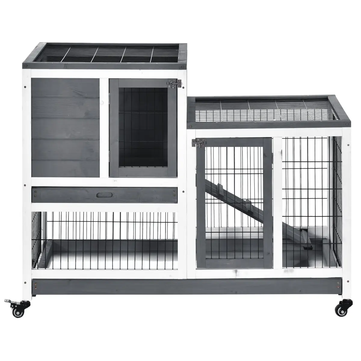 Pawhut Wooden Rabbit Hutch Bunny Guinea Pigs House Cage Wheels Indoor 110 x 50 x 86cm - Rabbit Hutch