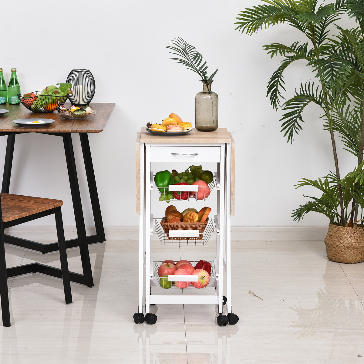 MDF Extendable Kitchen Island Trolley White - from HOMCOM
