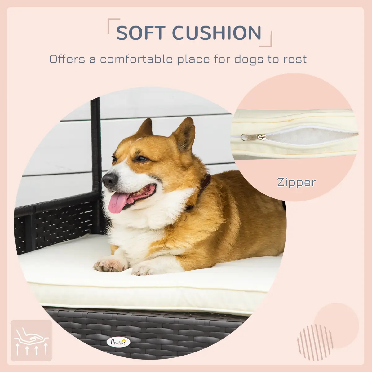 PawHut PawHut Wicker Dog House, Rattan Pet Bed with Soft Cushion, Cat Basket - Cream - Dog Beds