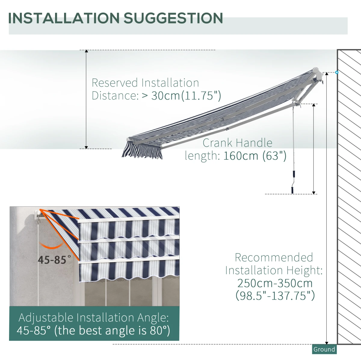 Outsunny Manual Retractable Awning 4x3m With Chain Drive And Crank For Patio Shade by Outsunny