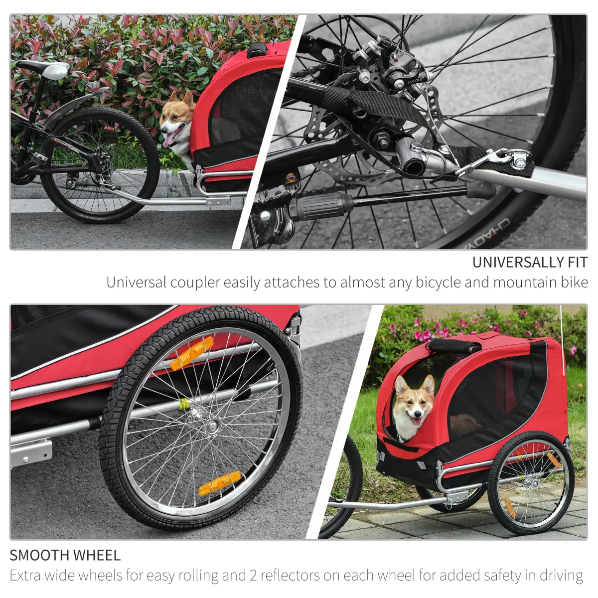 Pawhut Dog Bike Trailer Pet Cat Carrier for Small Medium Puppy Travel Black and Red - Pet Carrier