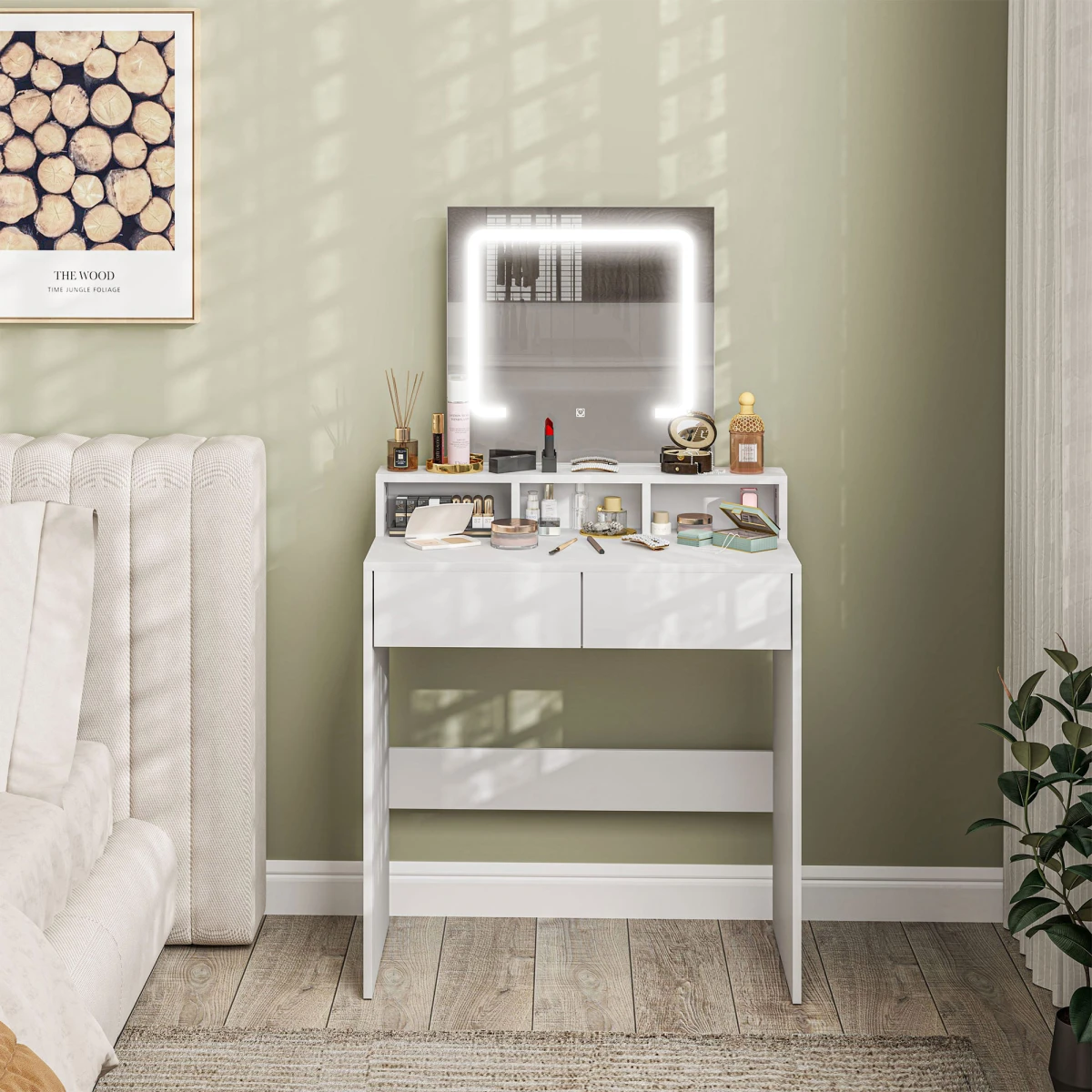 HOMCOM HOMCOM Dressing Table Mirror LED Lights Bedroom - Bedside Table