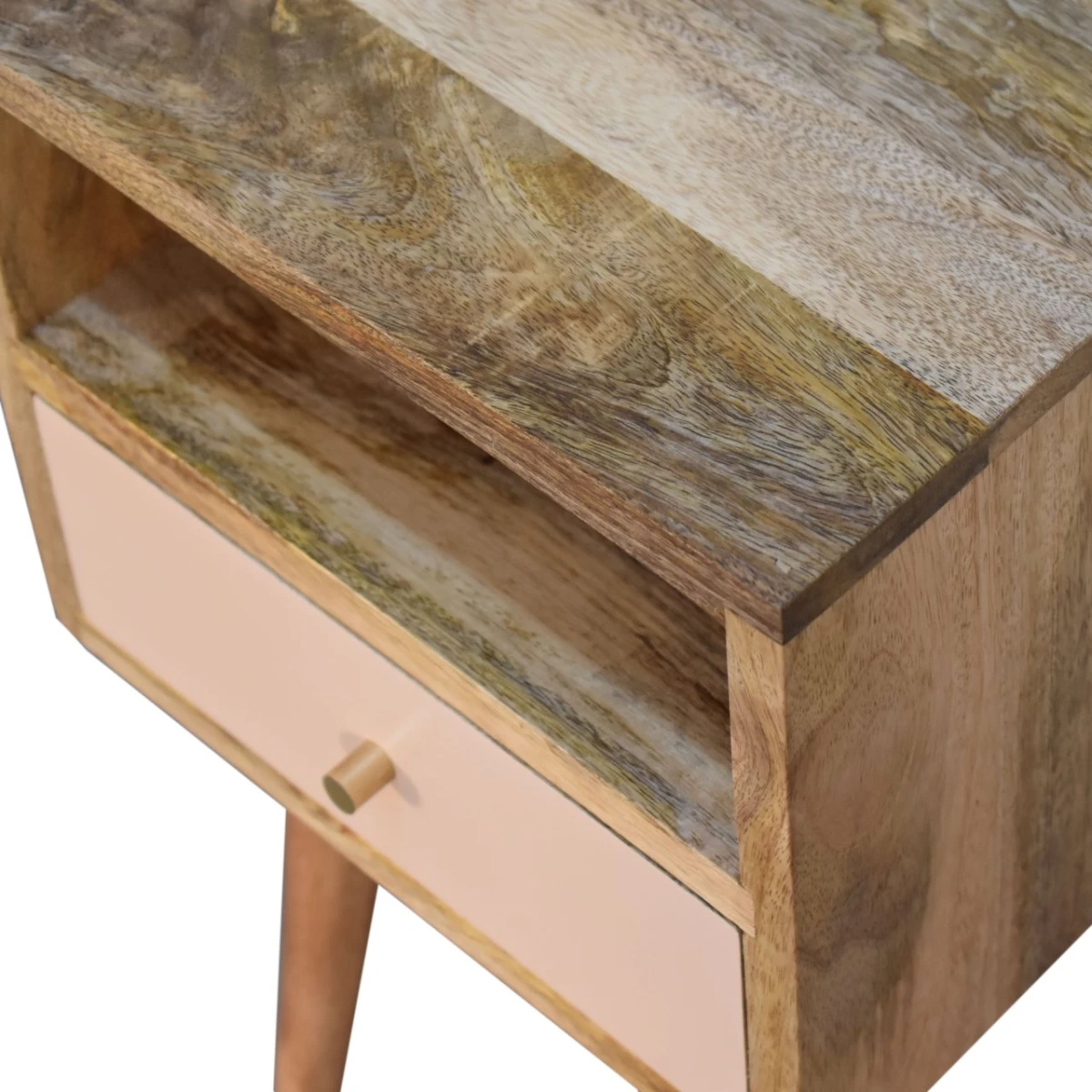 Artisan Furniture Artisan Nightstand Mini Solid Mango Wood Hand Painted Pink Drawer For Bedroom Storage - Bedside Table