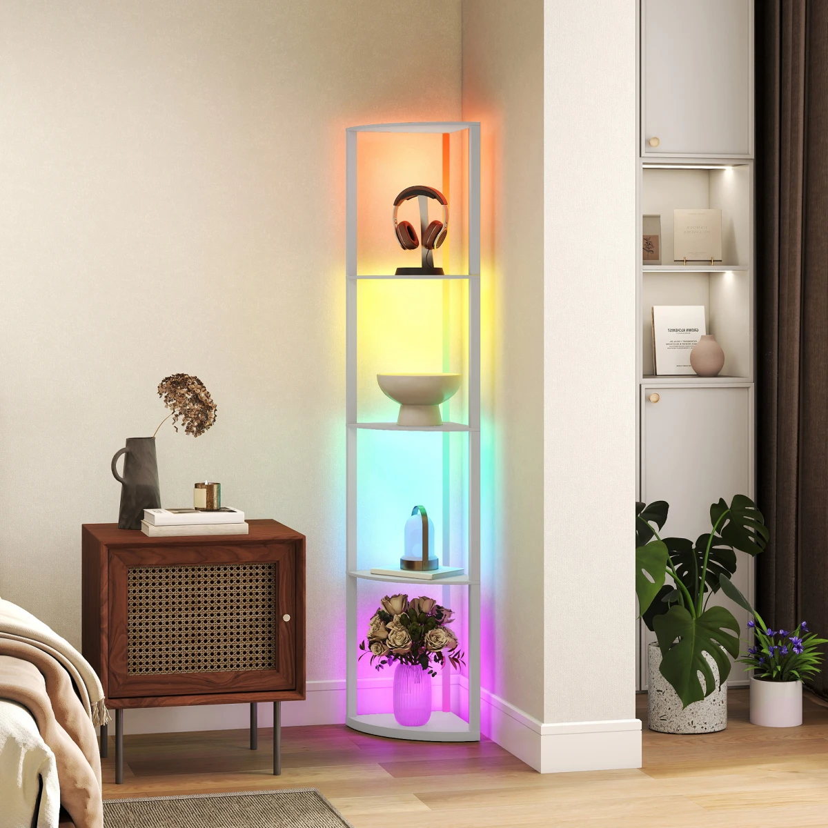 Premium Floor Lamp Tall Narrow With RGB Lighting Remote Control Five Tier Shelves For Small Spaces by N/A