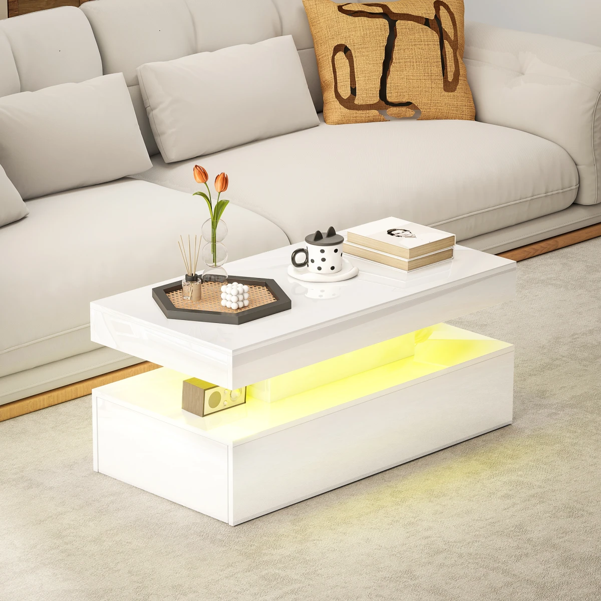 HOMCOM LED Coffee Table With RGB Light Living Room by HOMCOM