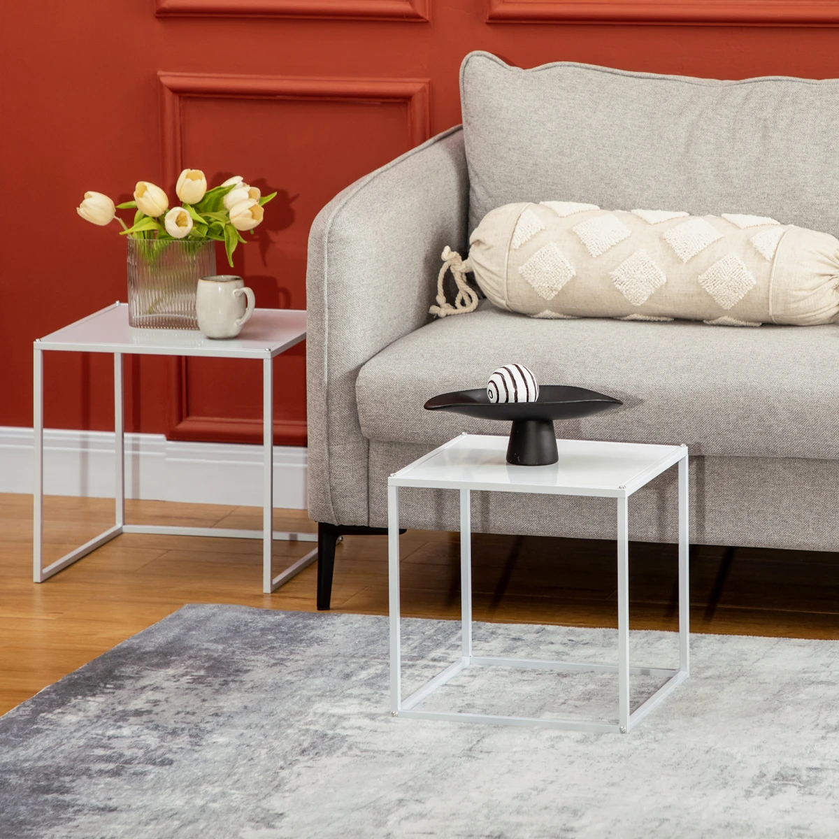 HOMCOM Nesting Tables Two Sizes Steel Frame Home - Nest of Tables