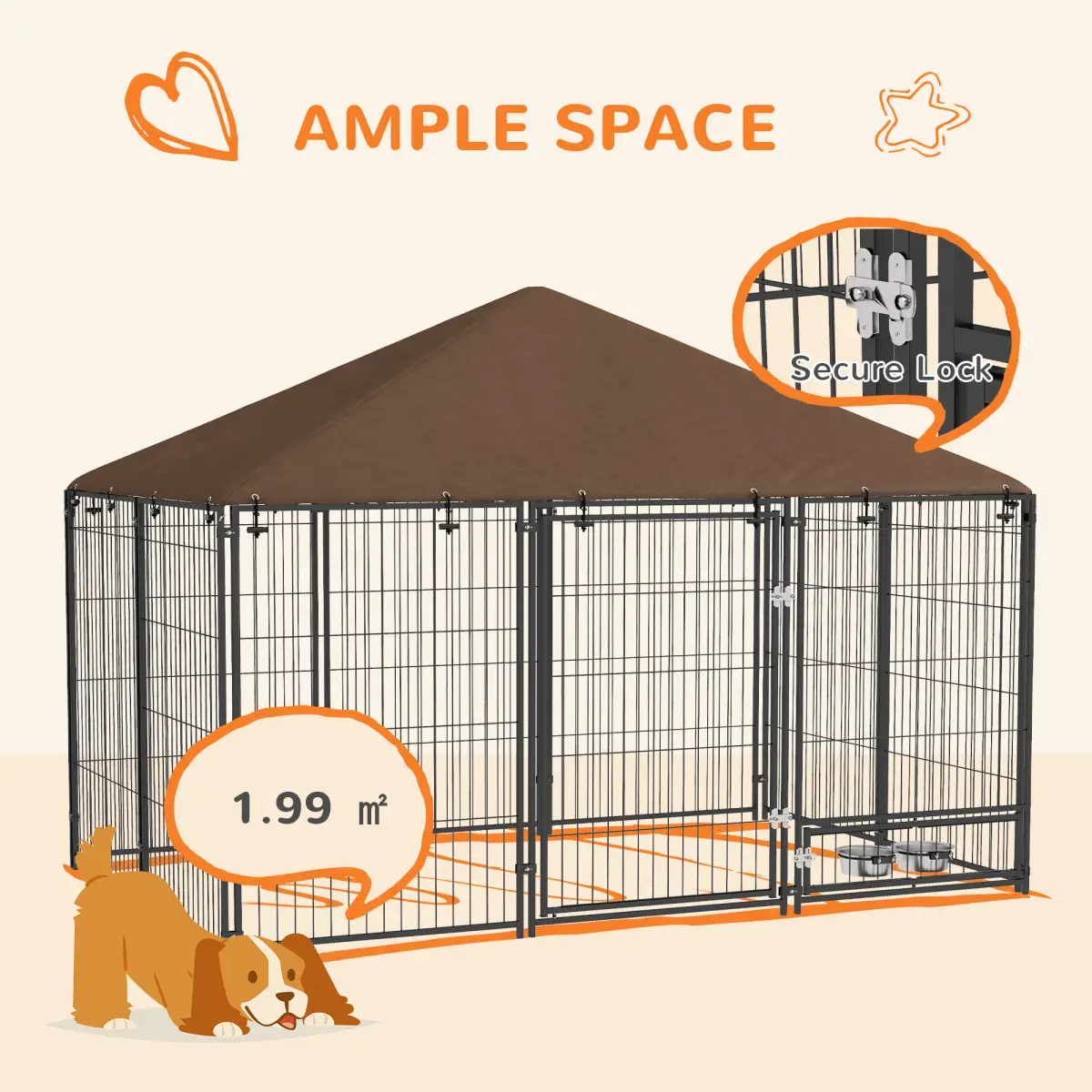 PawHut PawHut Outdoor Dog House Kennel with Canopy Top & Lock Rotating Bowl Holder - Dog Kennel