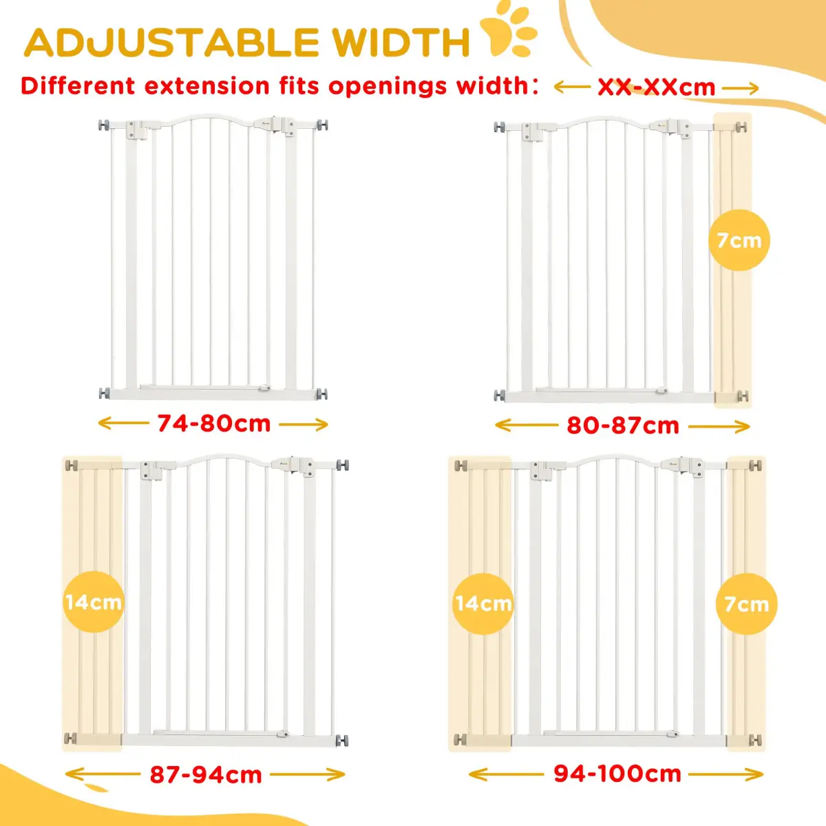 PawHut PawHut 74-100cm Adjustable Metal Pet Gate Safety Barrier w/Auto-Close Door White - Pet Gate