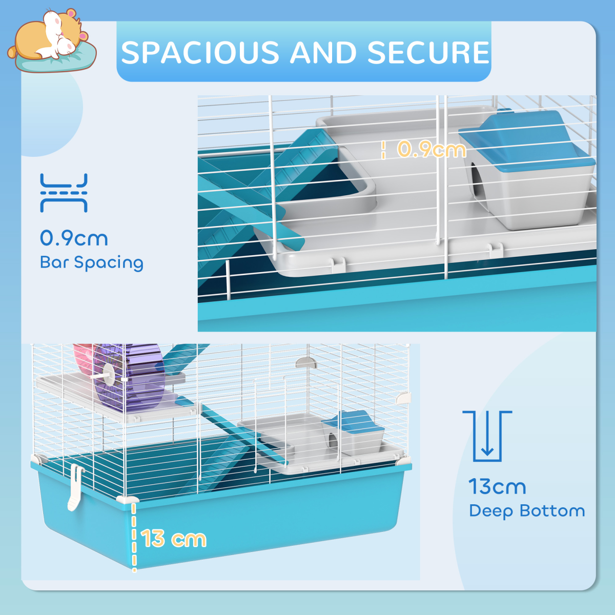PawHut 6 Tier Hamster Cage with Twin Tower and Accessories, Light Blue - from PawHut