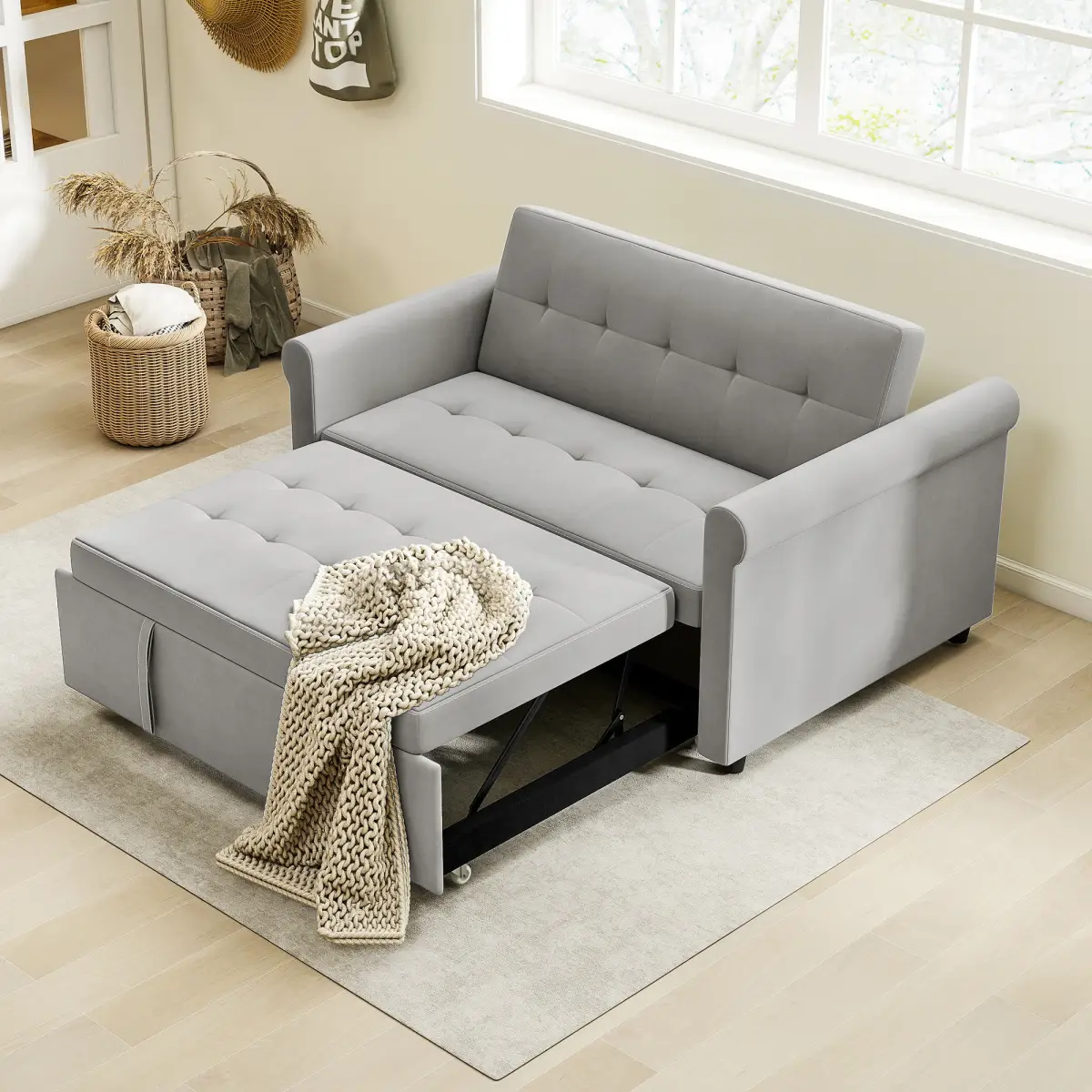 HOMCOM HOMCOM Convertible Pull Out Sleeper Sofa Bed Settee for Living Room, Grey - Sofa Bed