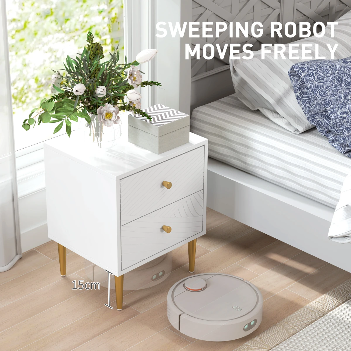 Elegant Nightstand Compact Gold Handles Bedroom by HOMCOM