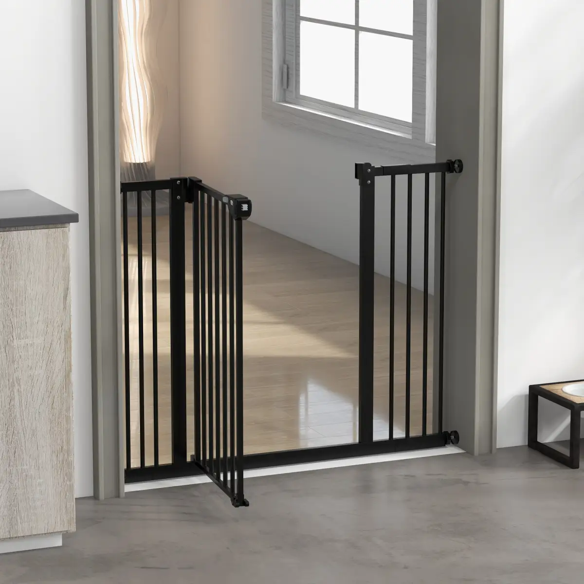 PawHut PawHut Adjustable Safety Gate w/ 2 Extensions and Four Adjustable Screws, Black - Pet Gate
