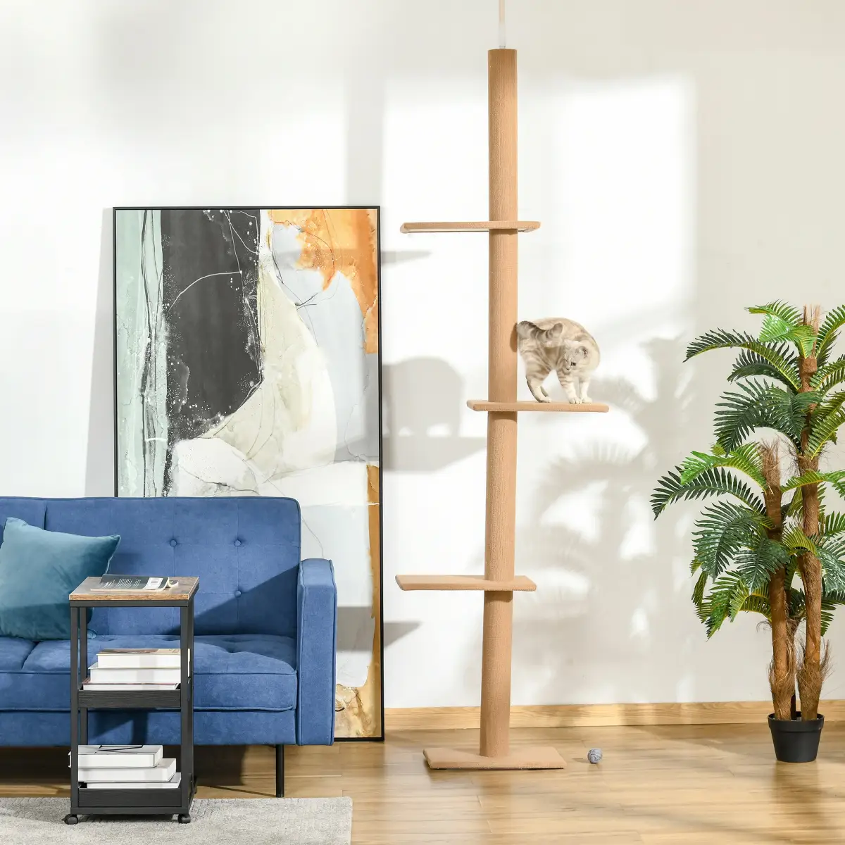 Pawhut 260cm Floor To Ceiling Cat Tree for Indoor Cats w/ Adjustable Height - Brown - Cat Tree