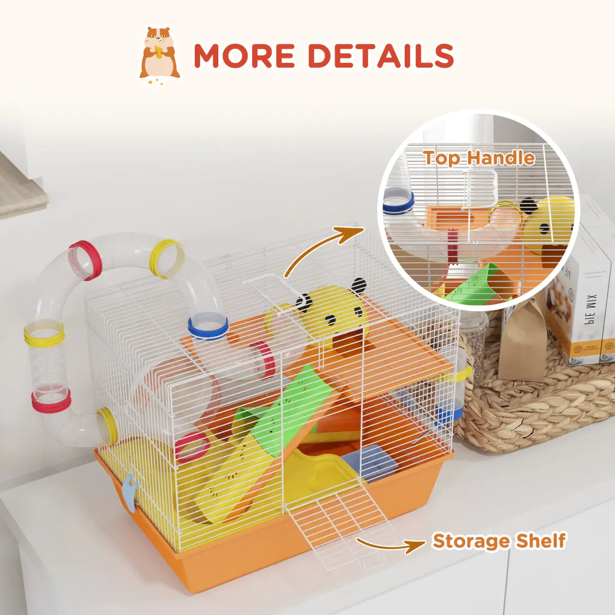 PawHut PawHut Hamster Cage, 3 Tiers Gerbil Cage for Dwarf Hamsters with Tubes, Ladder - Pet Cage