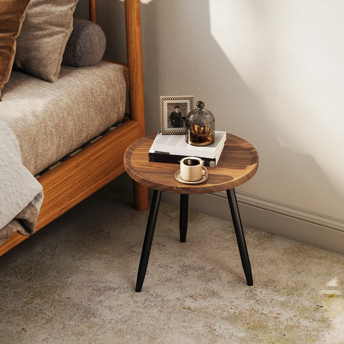 HOMCOM Round Side Table 50cm Tray Living Room by HOMCOM