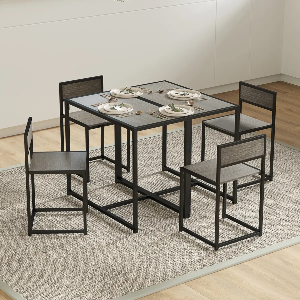 HOMCOM HOMCOM 3 Piece Dining Table Set with Metal Frame Grey Wood-Effect - Dining Set