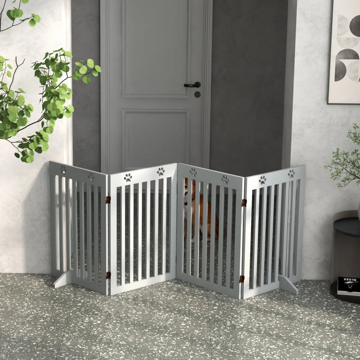 PawHut PawHut Pet Gate Foldable Fence Freestanding Dog Barrier w/ Support Feet Grey - Pet Gate