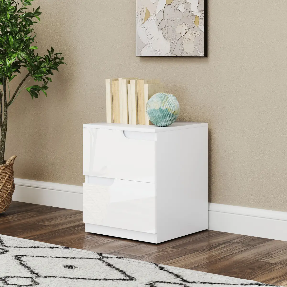 HOMCOM HOMCOM Modern Bedside Table with 2 Drawers for Bedroom, Living Room, White - Bedside Table