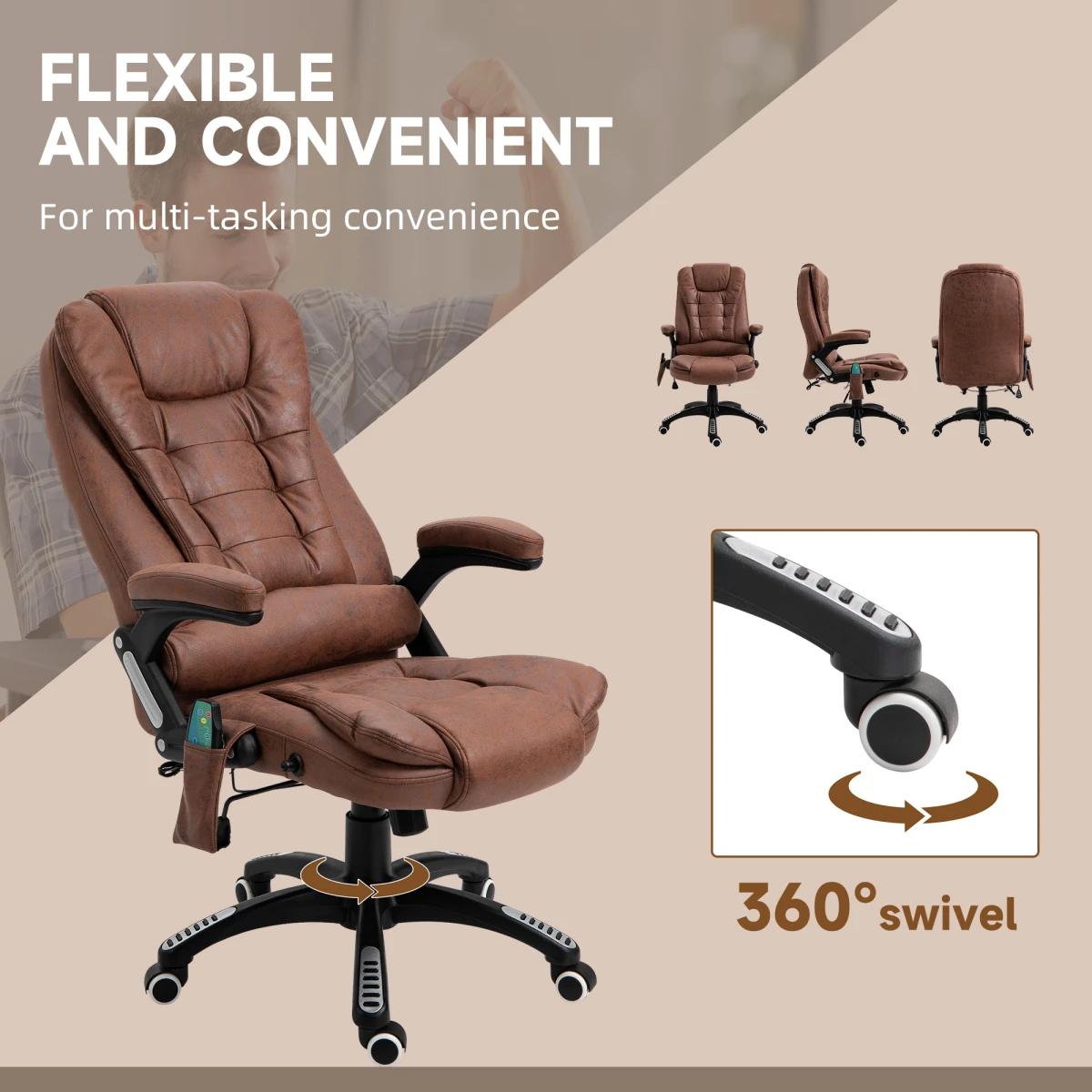 Executive Brown Reclining Chair Full Size With Heating Massage Points Relaxing Headrest For Home Office by Unbranded